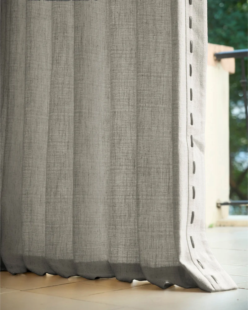 Luna Linen Blend Textured Custom Curtain with Trim
