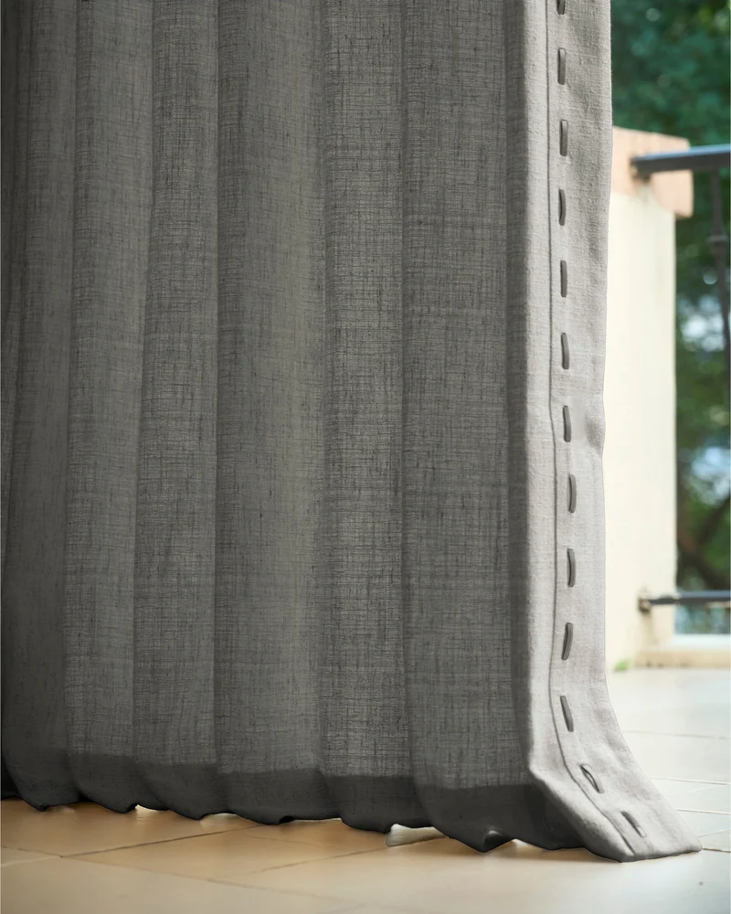 Luna Linen Blend Textured Custom Curtain with Trim
