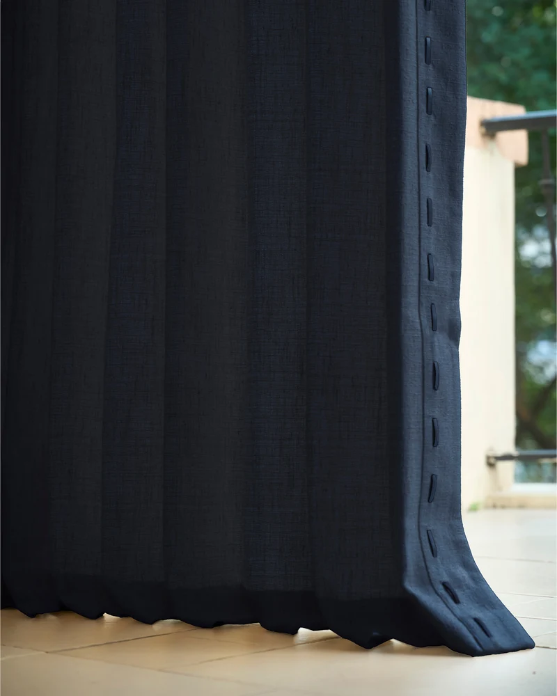 Luna Linen Blend Textured Custom Curtain with Trim