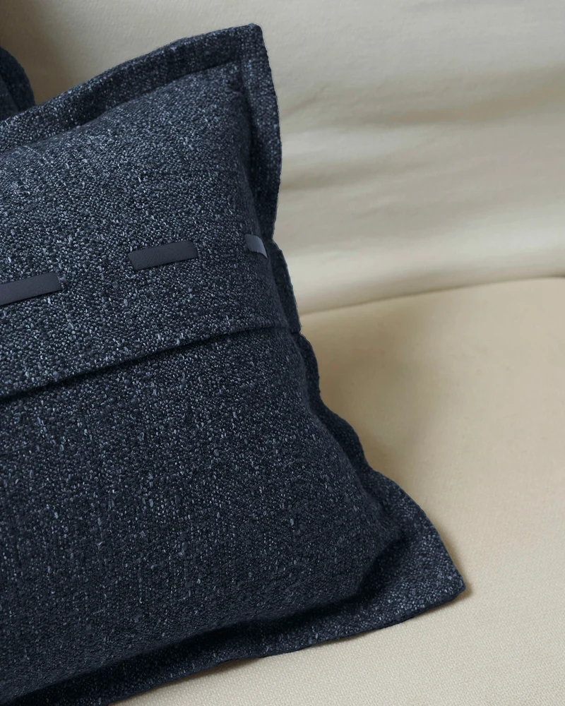 Luna Linen Blend Faux Leather Laced Lumbar Pillowcase