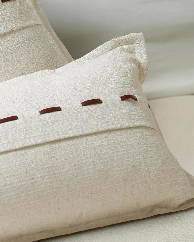 Luna Linen Blend Faux Leather Laced Lumbar Pillowcase