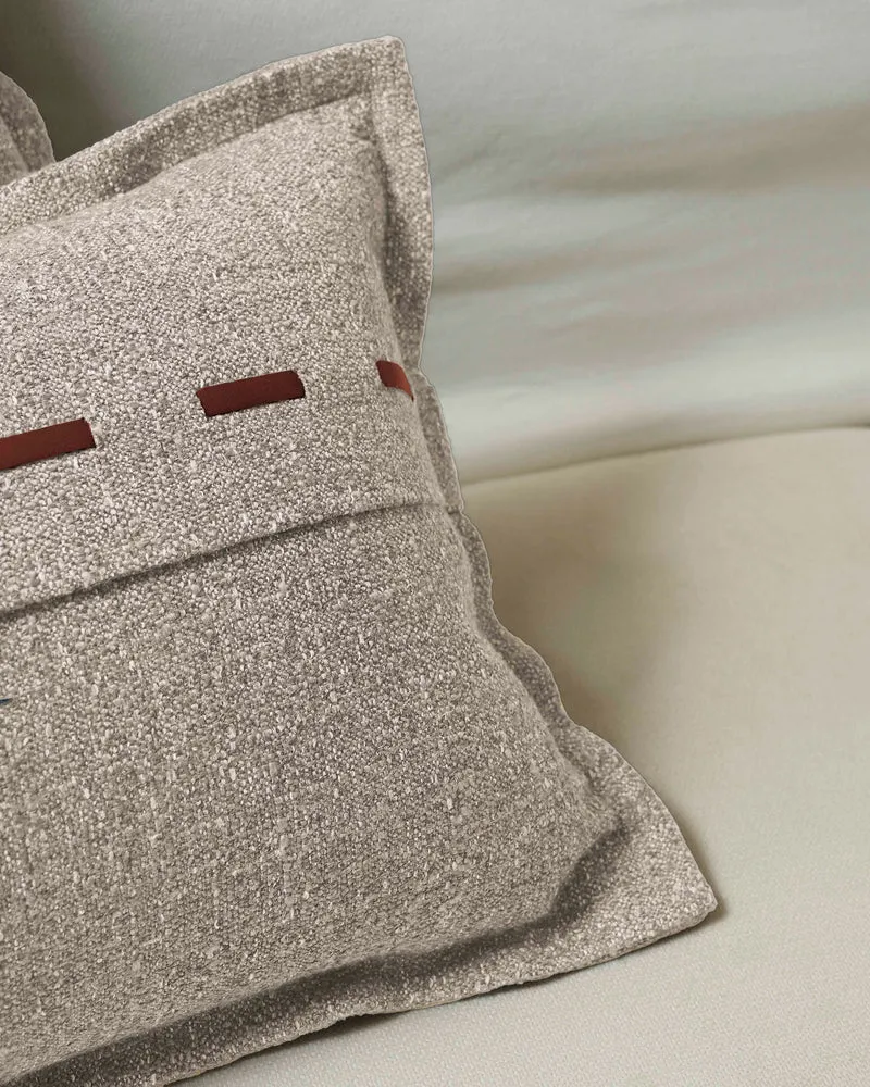 Luna Linen Blend Faux Leather Laced Lumbar Pillowcase