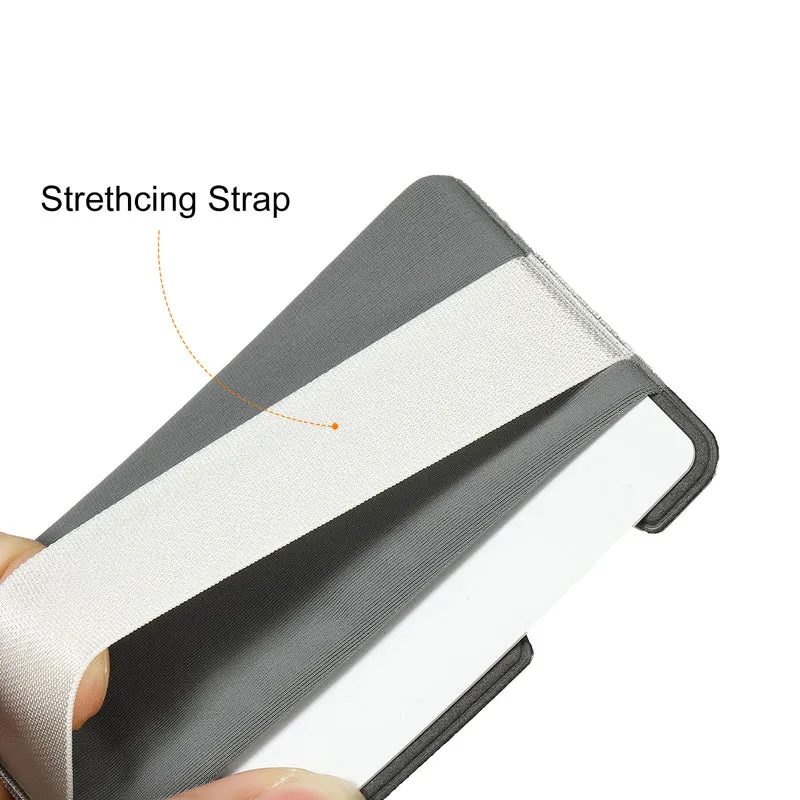 Cell Phone Card Holder with Flap, Finger Grip Strap Loop, Black