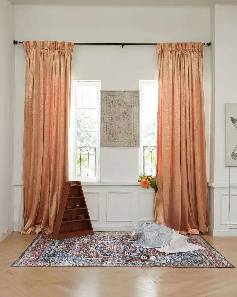 Palma 39 x 124 inch Triple French Pinch Pleat Rose Gold Foil Printed Velvet Patterned Curtain