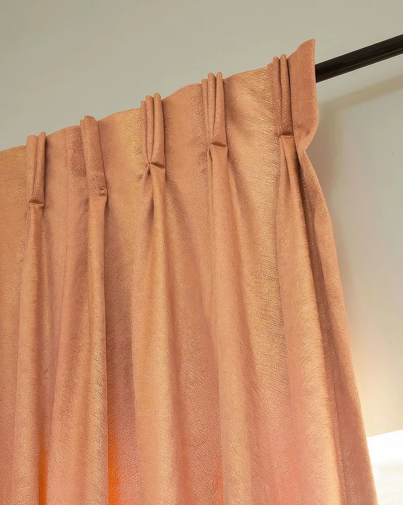 Palma 39 x 124 inch Triple French Pinch Pleat Rose Gold Foil Printed Velvet Patterned Curtain