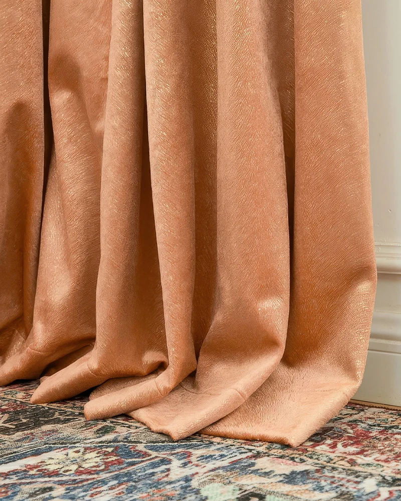 Palma 39 x 124 inch Triple French Pinch Pleat Rose Gold Foil Printed Velvet Patterned Curtain