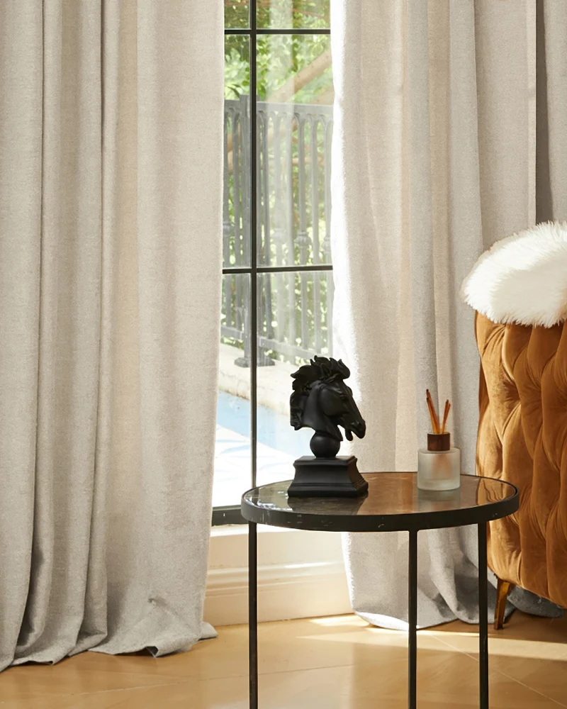Ambient 35 x 107 Inch Triple French Pinch Pleat Cream Linen Jacquard Curtain