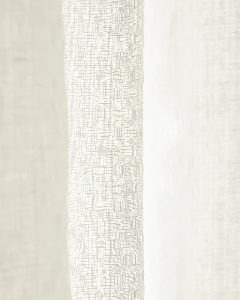 Unwind 52 x 95 Inch Triple French Pinch Pleat White Linen Grid Woven Sheer Curtain
