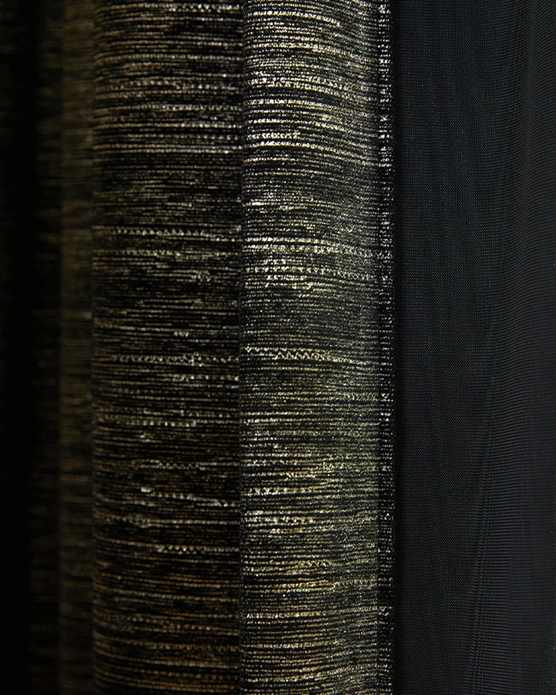 Rome 43 x 118 inch Triple French Pinch Pleat Black Foil Printed Velvet Curtain