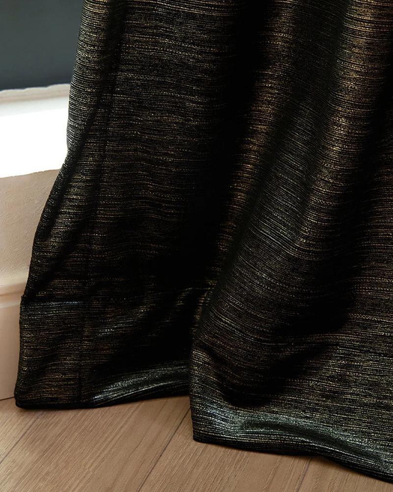 Rome 43 x 118 inch Triple French Pinch Pleat Black Foil Printed Velvet Curtain