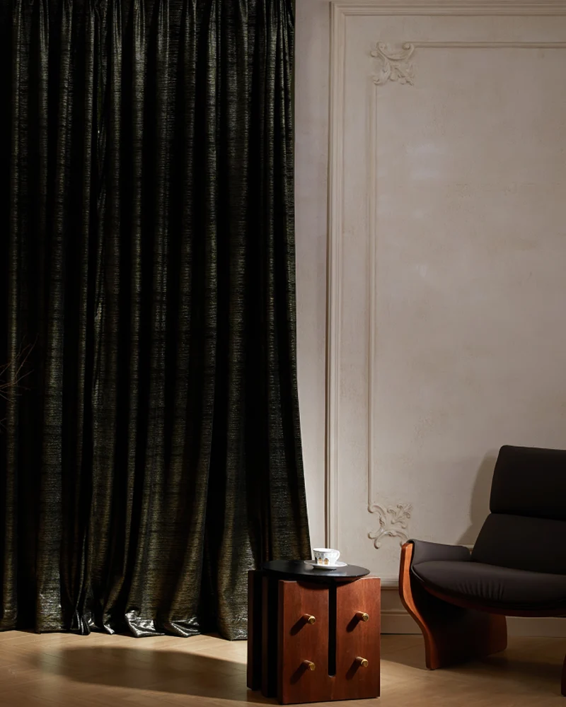 Rome 43 x 118 inch Triple French Pinch Pleat Black Foil Printed Velvet Curtain