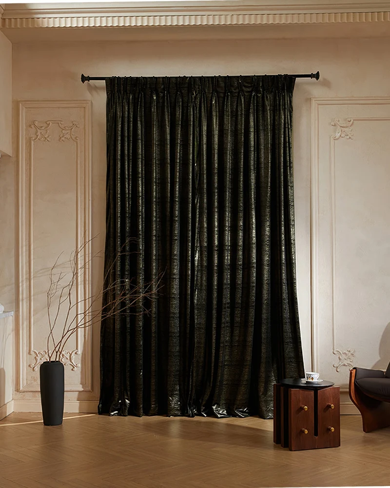 Rome 43 x 118 inch Triple French Pinch Pleat Black Foil Printed Velvet Curtain