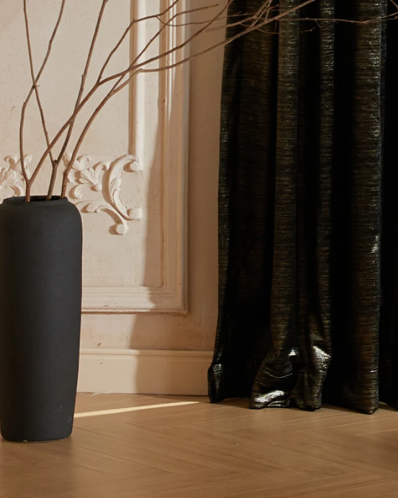 Rome 43 x 118 inch Triple French Pinch Pleat Black Foil Printed Velvet Curtain