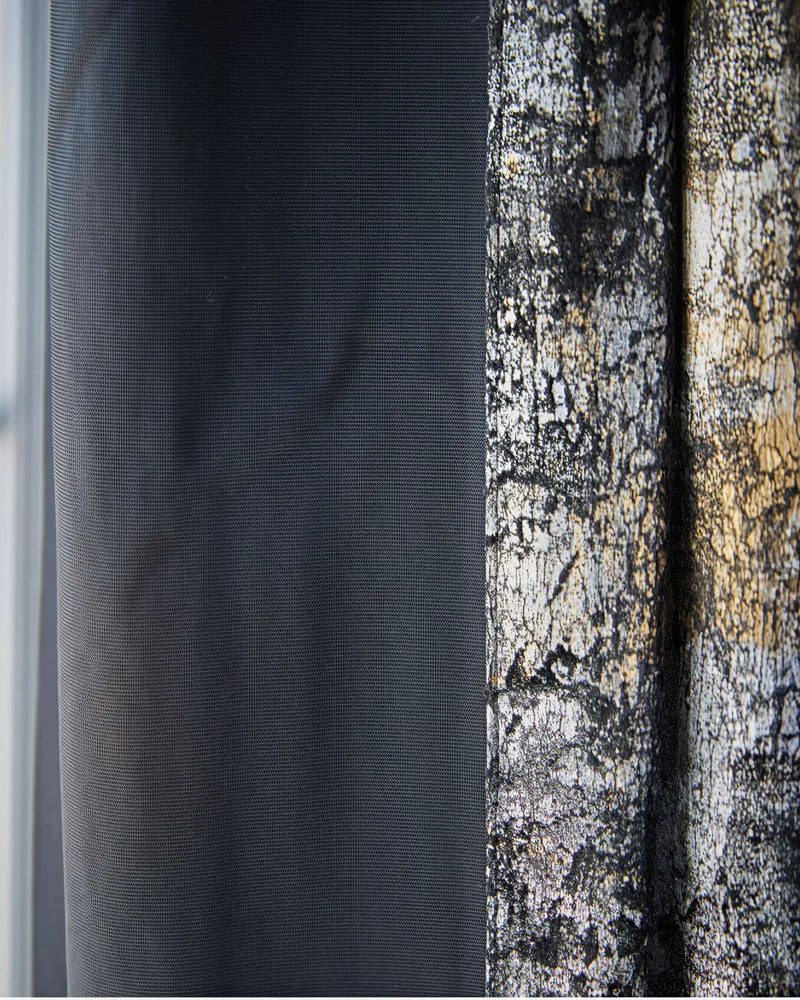 Impression 79 x 124 inch Triple French Pinch Pleat Black Foil Printed Velvet Patterned Curtain