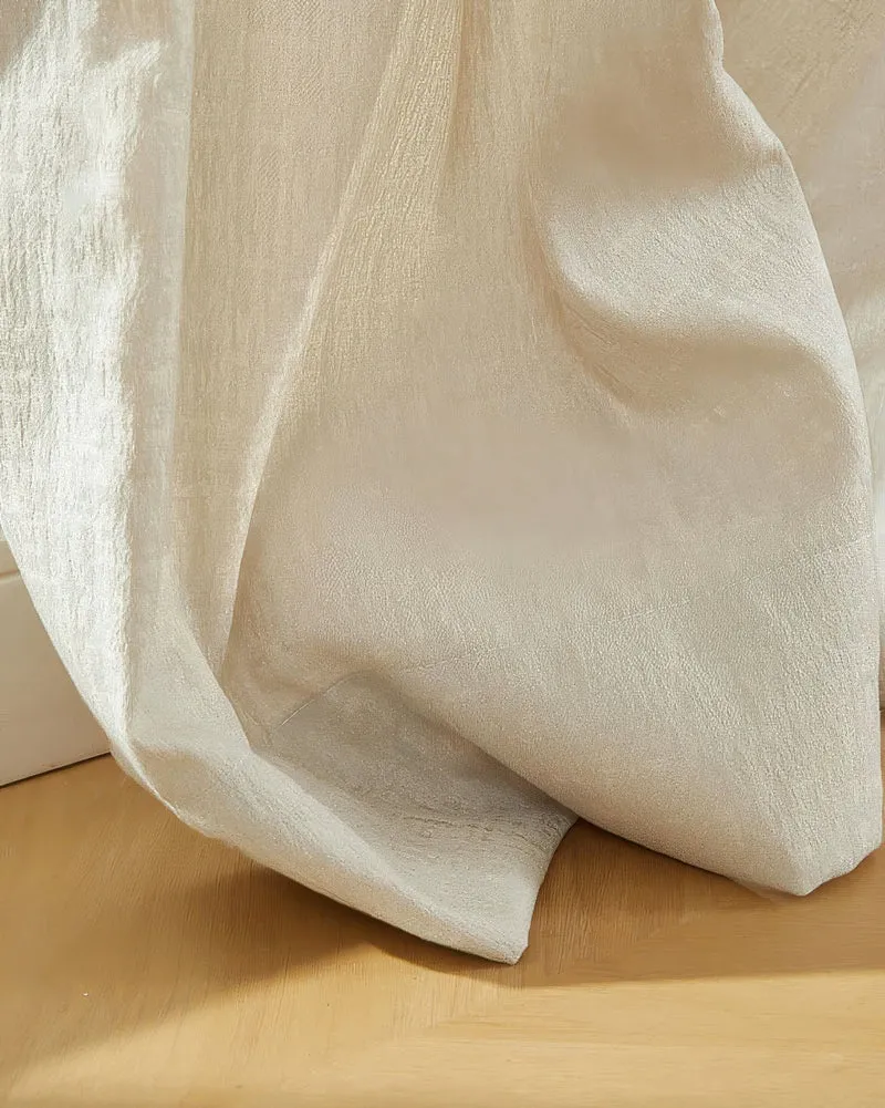 Glint 35 x 106 Inch Inverted Box Pleat Cream Linen Shimmering Textured Curtain
