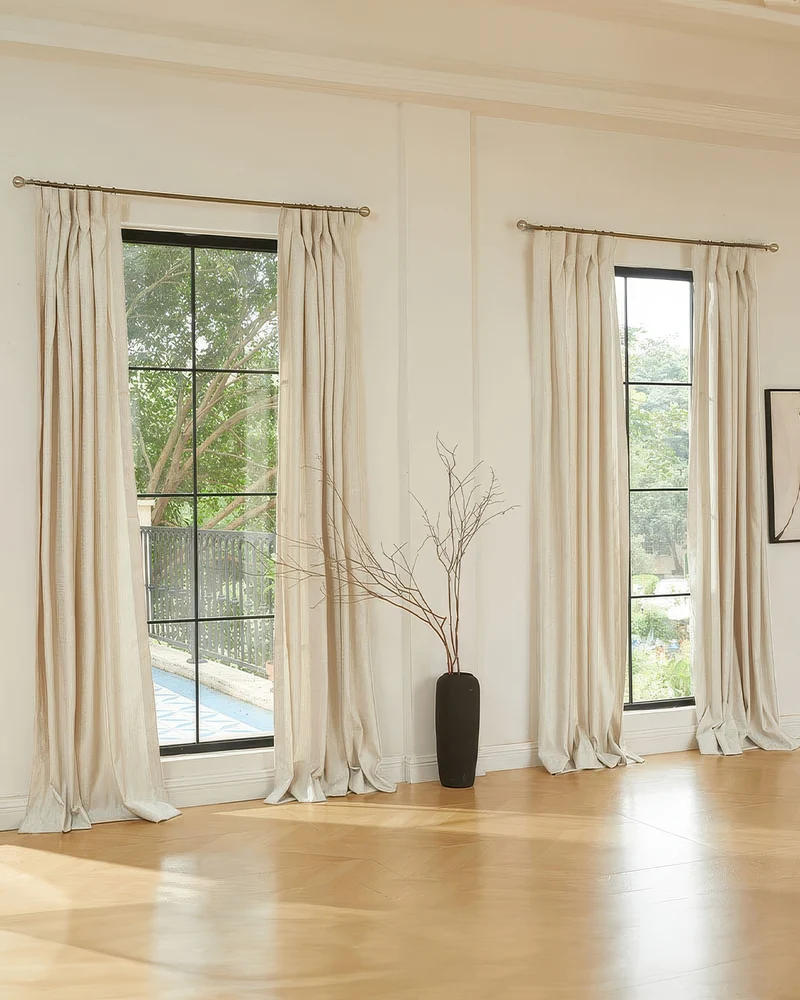 Glint 35 x 106 Inch Inverted Box Pleat Cream Linen Shimmering Textured Curtain