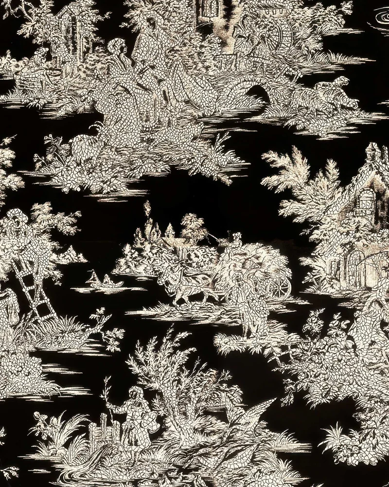 Zen 52 x 94 inch Double French Pinch Pleat Black Velvet Patterned Curtain