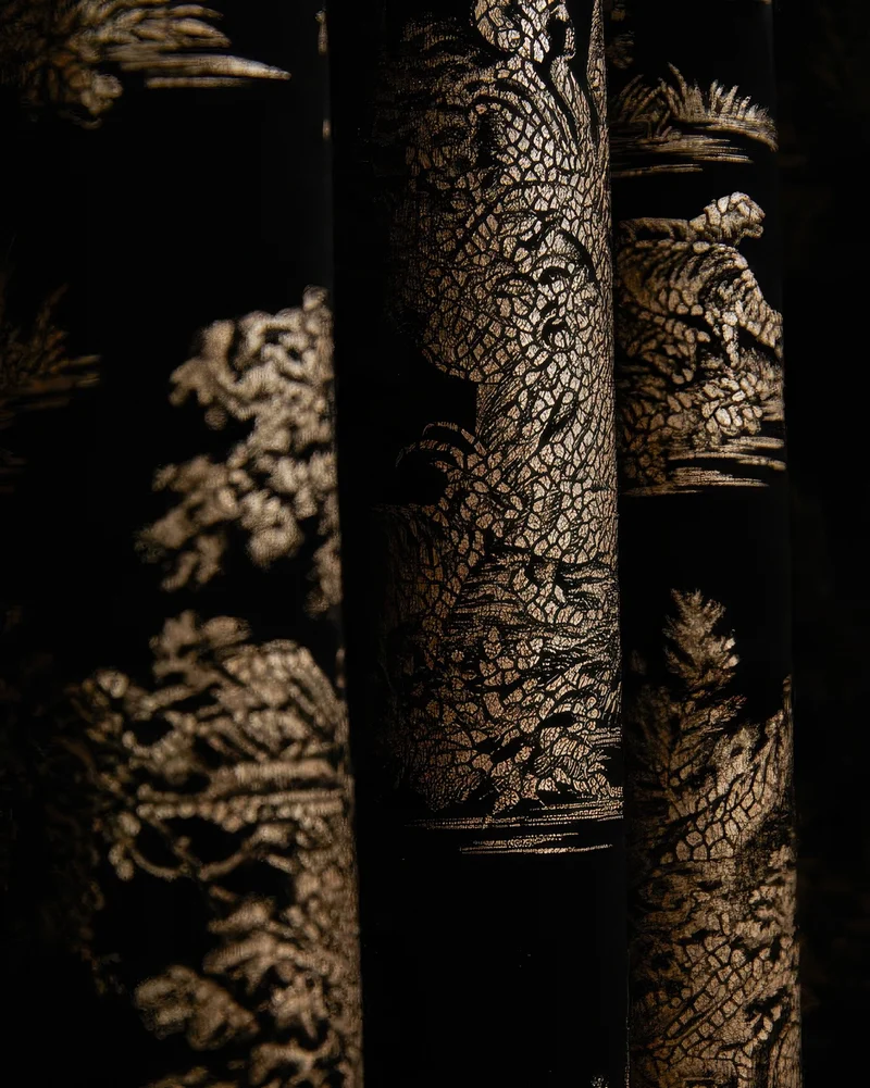 Zen 52 x 94 inch Double French Pinch Pleat Black Velvet Patterned Curtain