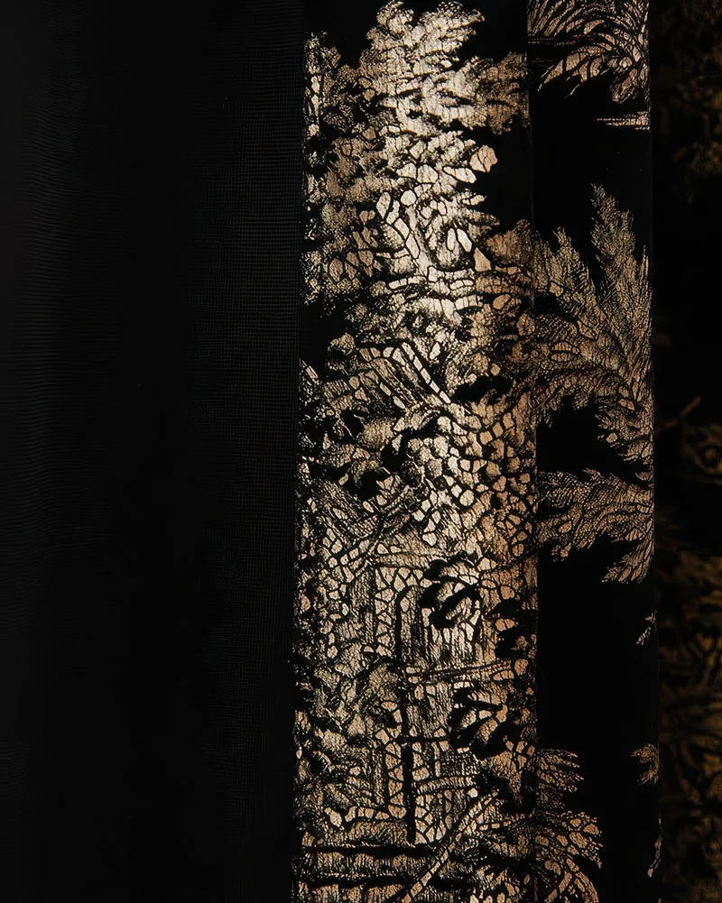 Zen 52 x 94 inch Double French Pinch Pleat Black Velvet Patterned Curtain