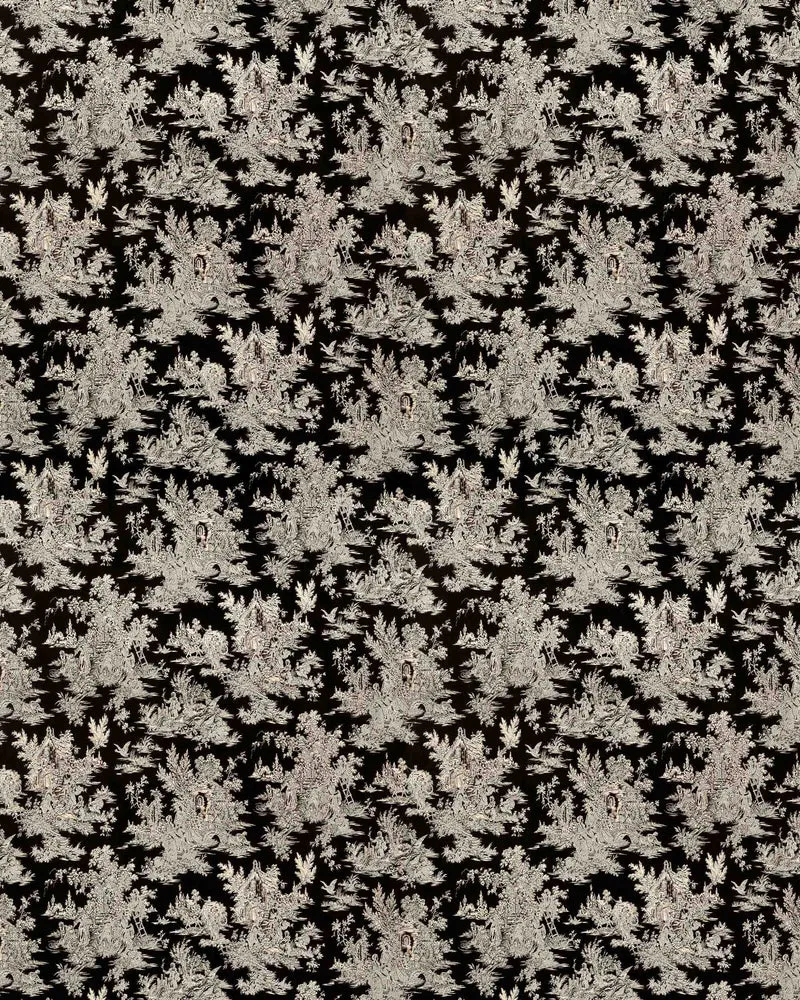 Zen 52 x 94 inch Double French Pinch Pleat Black Velvet Patterned Curtain