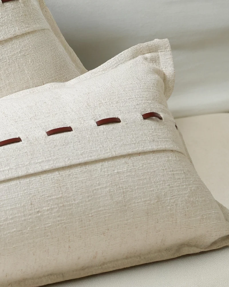 Luna Linen Blend Faux Leather Laced Throw Pillowcase