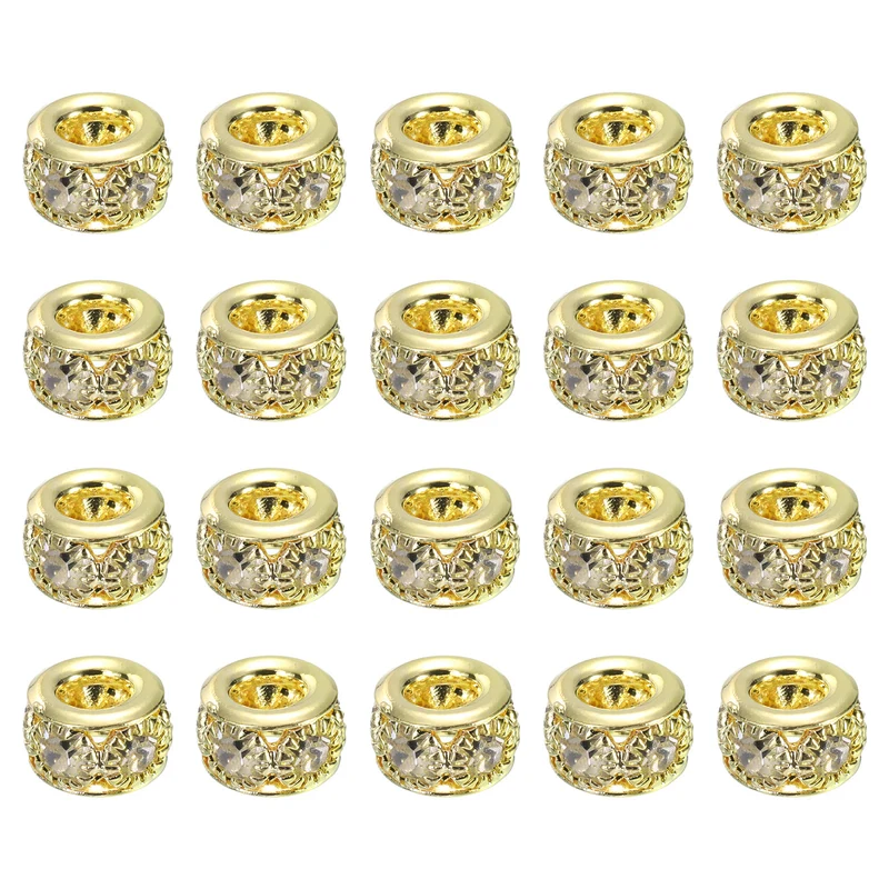 20Pcs 8mm Rhinestone European Beads Large Hole Crystal Beads Gold