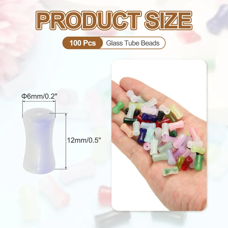 100 Pcs Glass Tube Beads, 6x12mm Bamboo Stick Tube Beads, Gradient Blue