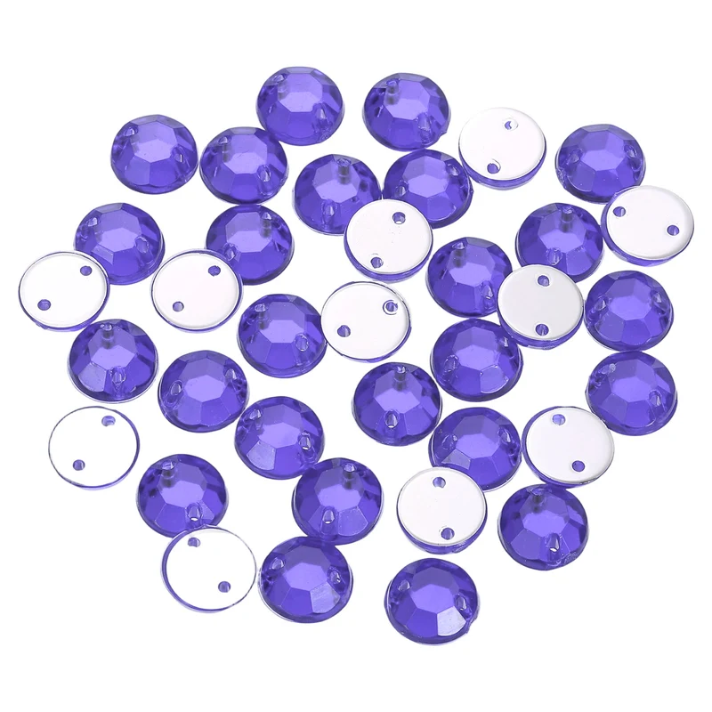 100Pcs Flat Back Sew on Rhinestones Beads, 8mm Crystal Round Gems, Purple