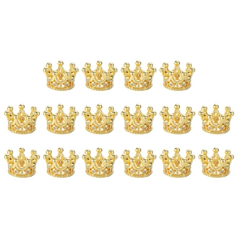 Crown Charm Spacer Beads, 16Pcs 11x7mm Zircon Pave Beads (Golden)