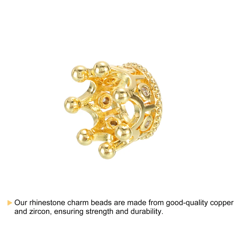 Crown Charm Spacer Beads, 16Pcs 11x7mm Zircon Pave Beads (Golden)