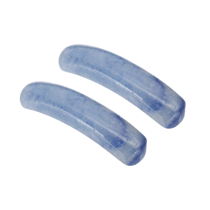 2 Pcs Natural Stone, 36 x 10 mm Natural Curved Clear Quartz Stone Crystal Handmade Jade Flat Beads for DIY Crafting, Blue Aventurine