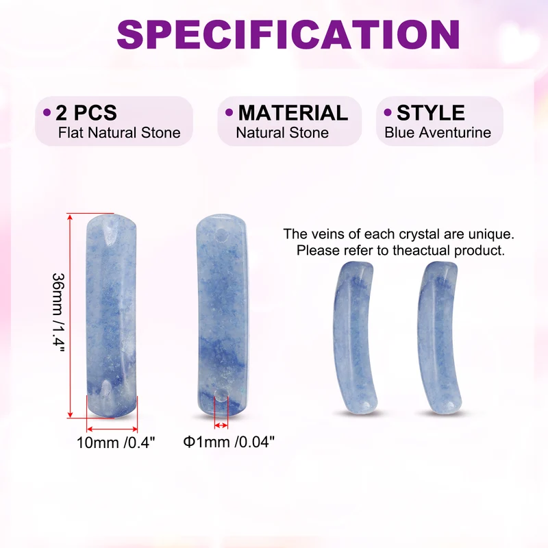 2 Pcs Natural Stone, 36 x 10 mm Natural Curved Clear Quartz Stone Crystal Handmade Jade Flat Beads for DIY Crafting, Blue Aventurine