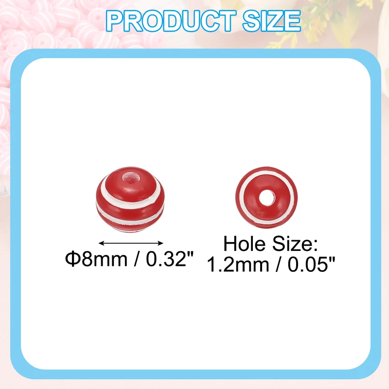 8mm Round Strip Bead, Red and White Acrylic Rainbow Beads Colorful Jewelry DIY Making Beads Supplies for Bracelets Necklaces, 200 Pcs