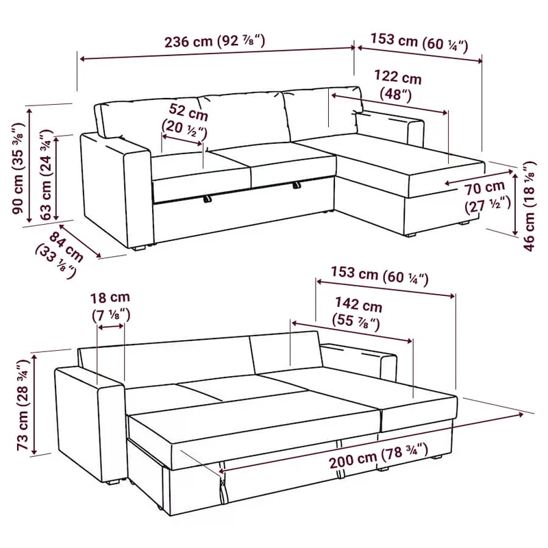 Bårslöv 3-zits Slaapbank met chaise longue links hoes