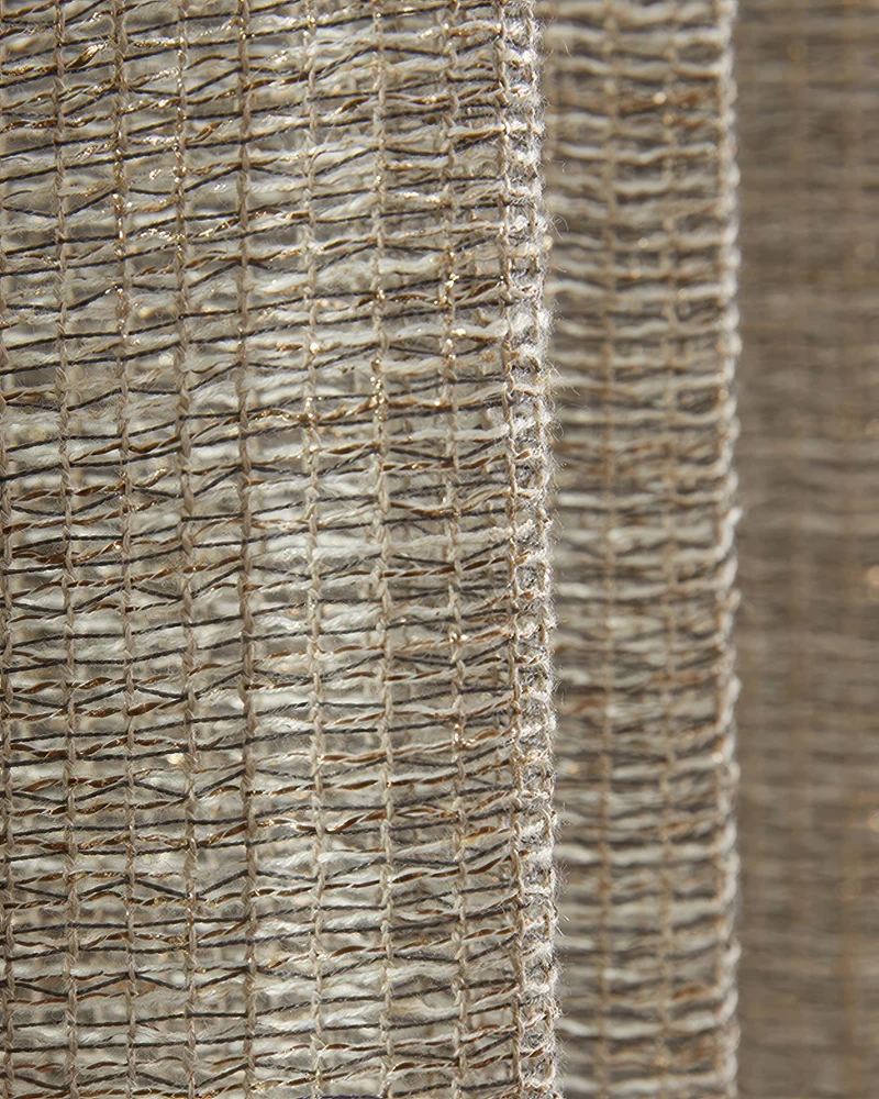 Manhattan 35 x 107 Inch Double French Pinch Pleat Black Gold Linen Grid Sheer Curtain