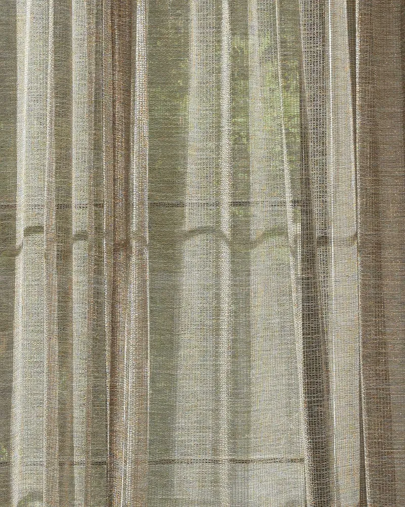 Manhattan 35 x 107 Inch Double French Pinch Pleat Black Gold Linen Grid Sheer Curtain