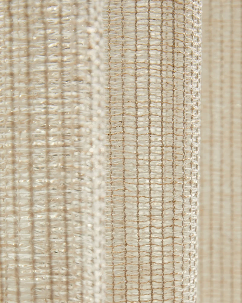 Manhattan 35 x 107 Inch Double French Pinch Pleat White Gold Linen Grid Sheer Curtain