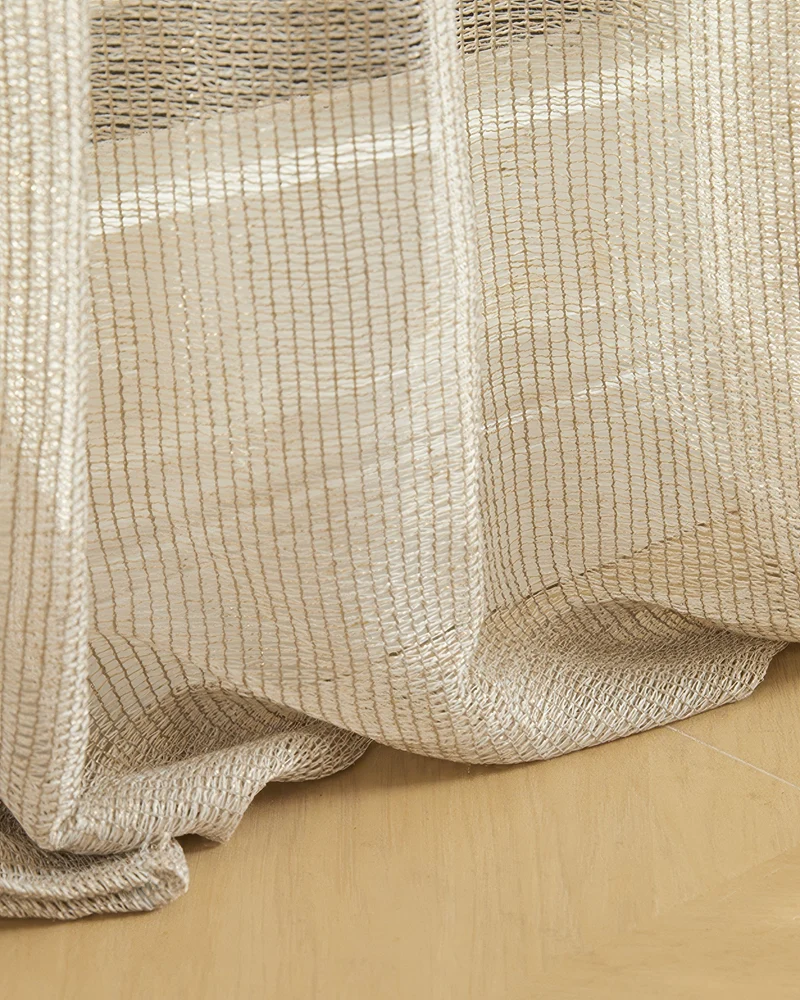 Manhattan 35 x 107 Inch Double French Pinch Pleat White Gold Linen Grid Sheer Curtain