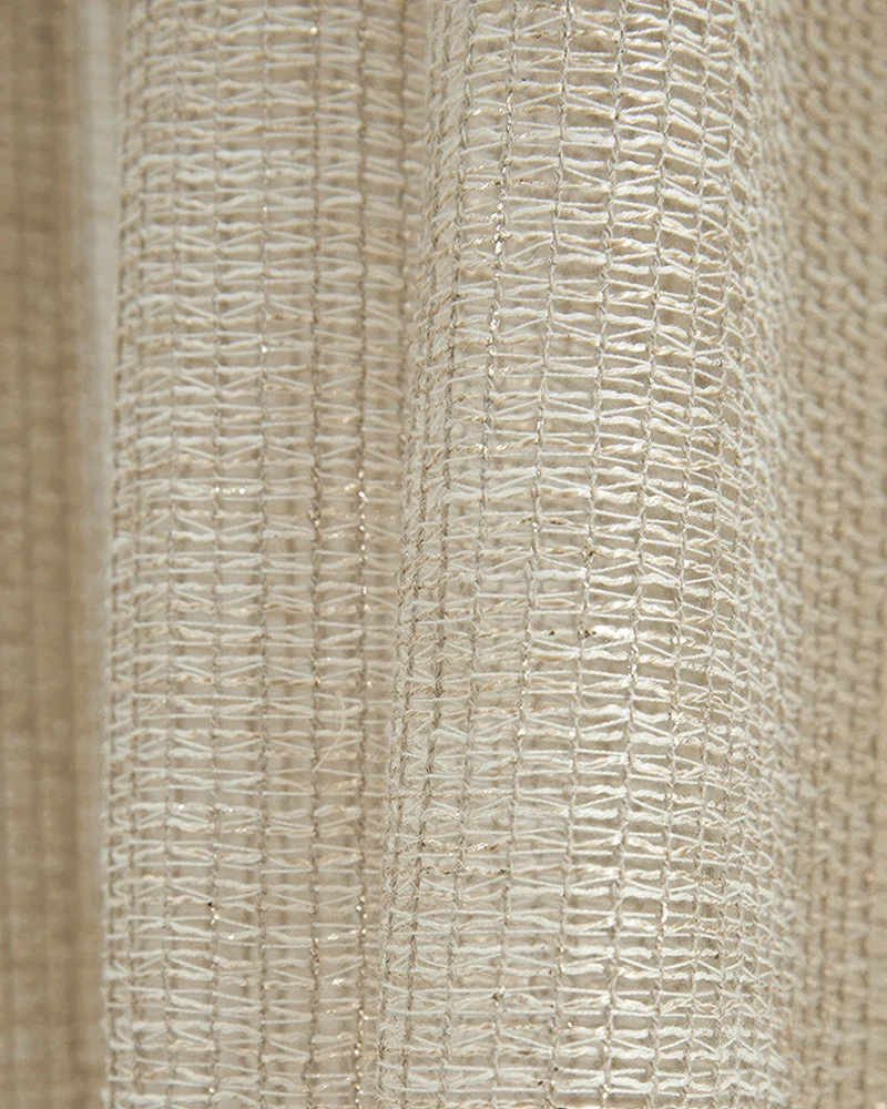 Manhattan 35 x 107 Inch Double French Pinch Pleat White Gold Linen Grid Sheer Curtain