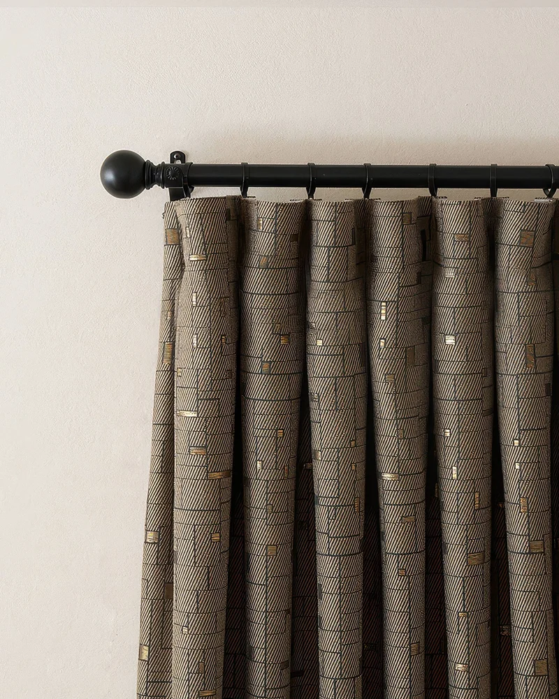 Chelsea 52 x 95 Inch Inverted Box Pleat Grid Cotton Geometric Patterned Curtain