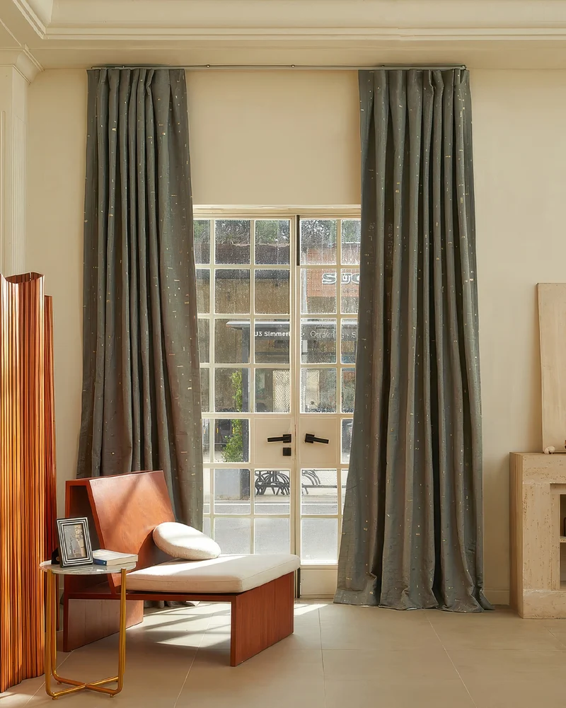 Chelsea 47 x 123 Inch Inverted Box Pleat Circuit Cotton Grid Patterned Curtain