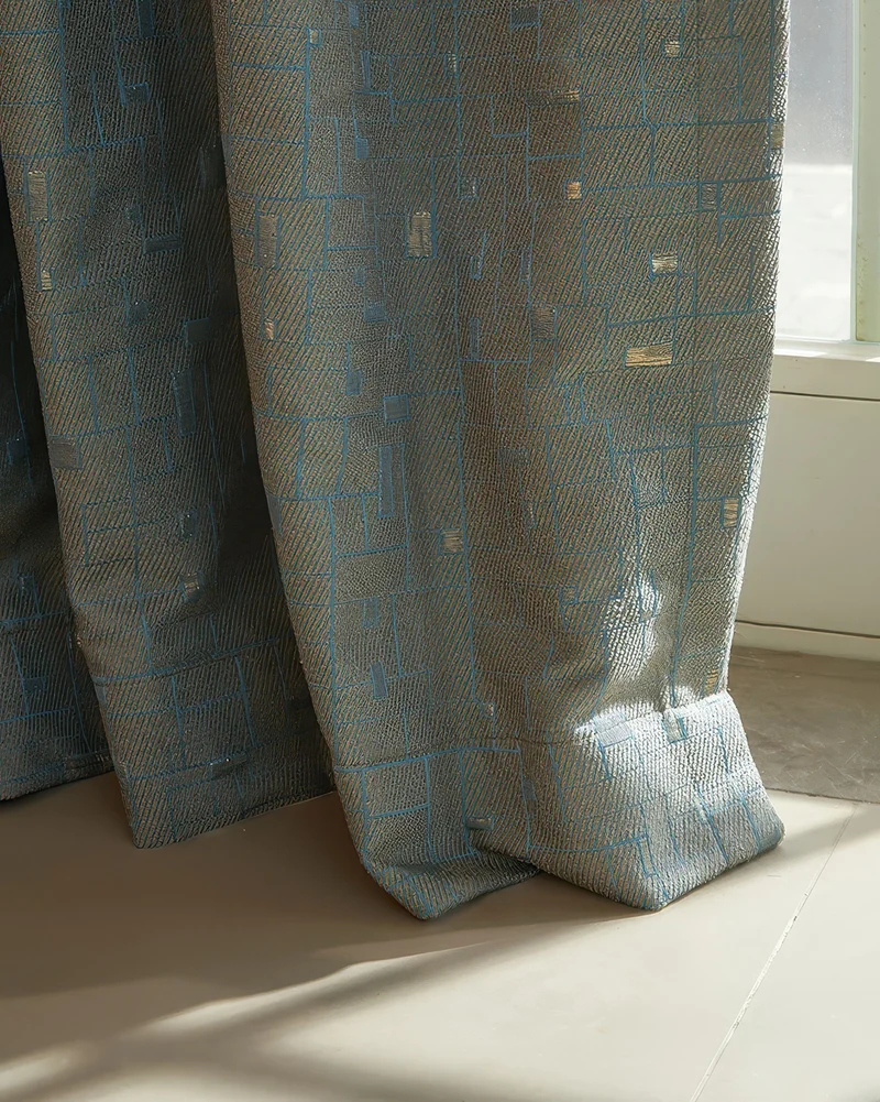 Chelsea 47 x 123 Inch Inverted Box Pleat Circuit Cotton Grid Patterned Curtain