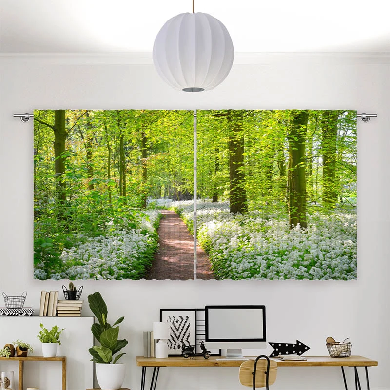 Vorhang Motiv "Waldweg mit Blumen"