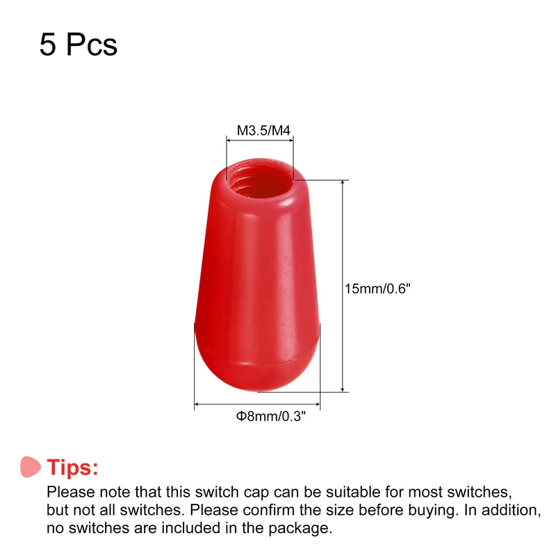 Toggle Switch Knob Cap Red Cover ABS 8mm Dia for 3 Way Guitar Switch, Pack of 5