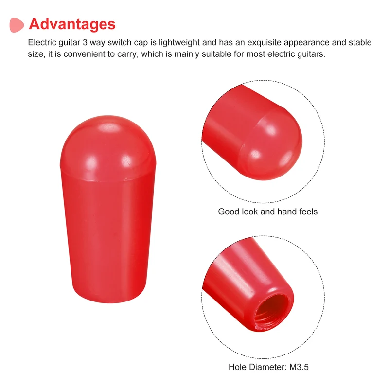 Toggle Switch Knob Cap Red Cover ABS 8mm Dia for 3 Way Guitar Switch, Pack of 5