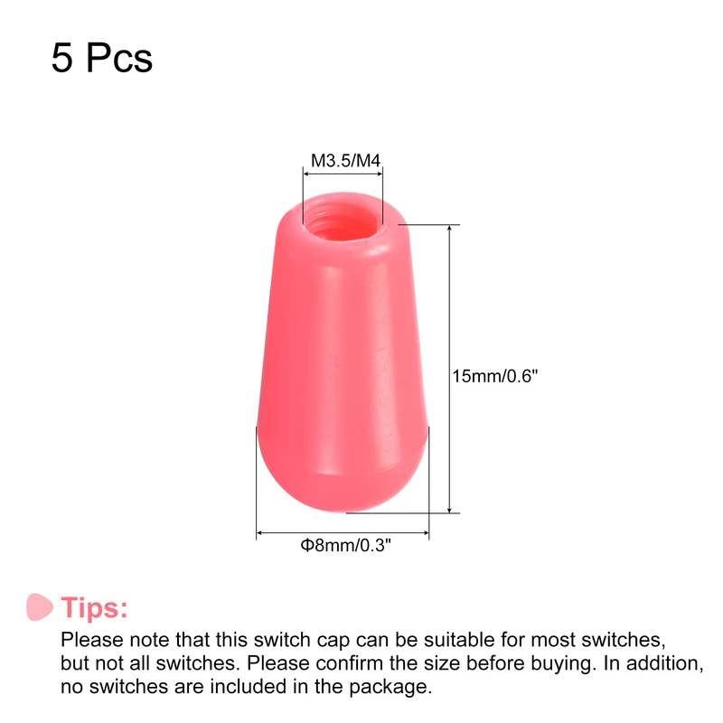 Toggle Switch Knob Cap Red Cover ABS 8mm Dia for 3 Way Guitar Switch, Pack of 5