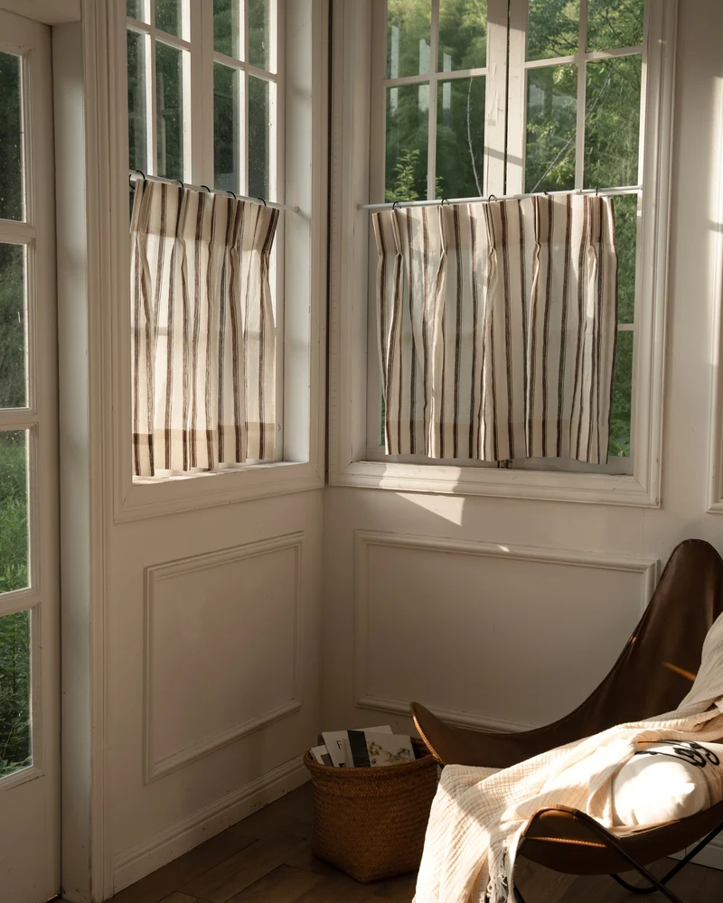 Cate 100% Linen Striped Custom Cafe Curtain