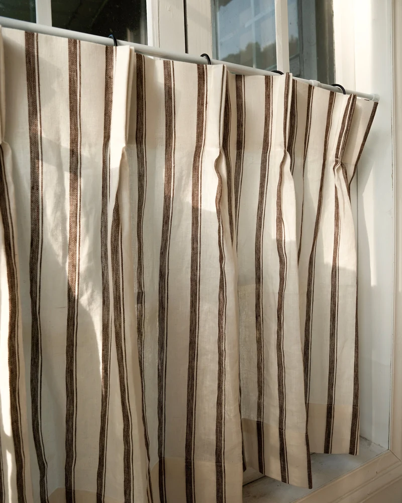 Cate 100% Linen Striped Custom Cafe Curtain