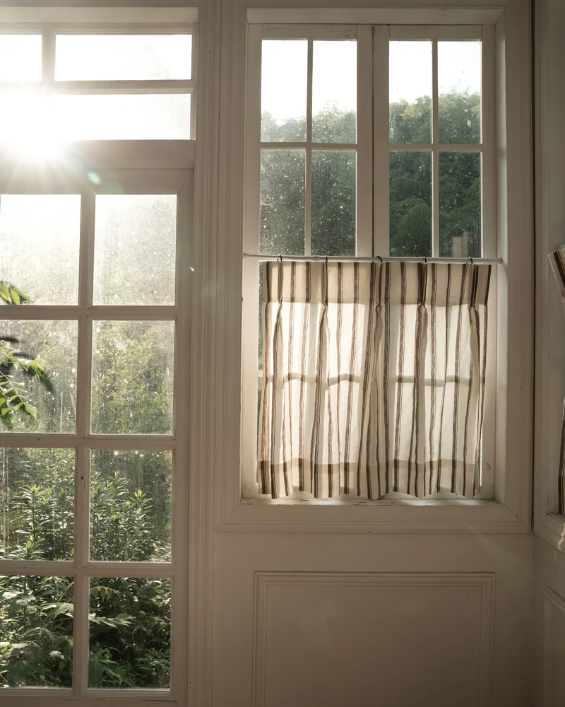 Cate 100% Linen Striped Custom Cafe Curtain