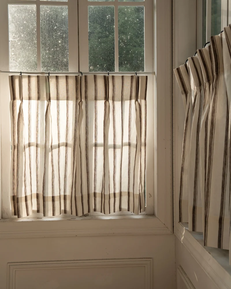 Cate 100% Linen Striped Custom Cafe Curtain
